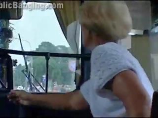Crazy daring public bus sex film action in front of amazed passengers and strangers by a couple with a attractive schoolgirl and a fellow with big johnson doing a blowjob and a vaginal intercourse in a local transportation