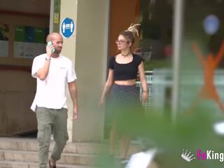 Amazing blonde college Ms Eva Fay is a dirty street girl in public