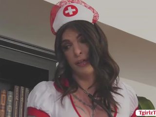 Tattooed Nurse shemale Chelsea Marie missionary anal adult clip
